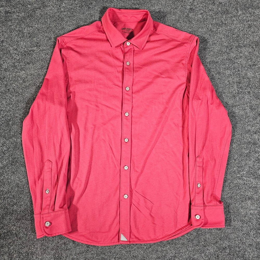 Untuckit Long Sleeve 100% Cotton Polo Shirt Men Large Slim Fit Red